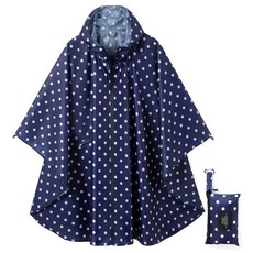 주머니가 있는 패션 후드 레인 판초 방수 레인코트 재킷 지퍼 스타일 남성/여성 성인용 블루 도트 X-Large 103776