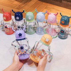 兒童卡通大容量鹿角吸管杯 學生禮品杯, ps貼紙粉色 501 - 600ml, 1個