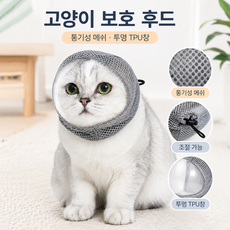 고양이 물림방지 투명 후드 메쉬 보호캡 발톱 목욕 미용 케어, 1개, 그레이 S사이즈 (목둘레 28cm 이하)