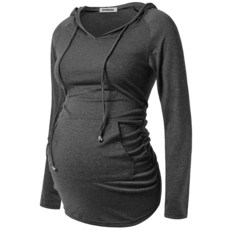 GINKANA 임산부 후디 긴소매 셔츠 캐주얼 임산부 상의 임산부 스웨트셔츠 캐주얼 의류 블랙+버건디 XXL