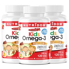 뉴트리돔 키즈 오메가3 고함량DHA 츄어블 어린이 Kids Omega-3 High DHA Chewable 120소프트젤 캐나다 직구, 3개, 120정
