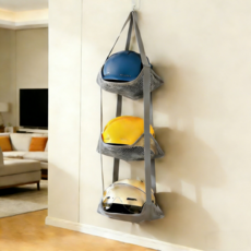 牆掛式球類收納掛袋 家用運動器材收納籃, 經典灰【三層】贈送强力粘貼