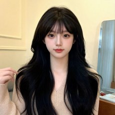 BIKASU 여성 자연스러운 통가발 레이어드컷 웨이브 롱 가발 65CM, 1개, 브라운블랙-B 타입