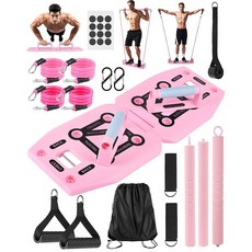 LAKXSF Work out 홈 헬스장용 푸시업 보드 필라테스 운동 저항 밴드 세트 손잡이 포함 남성 및 여성용 푸시업 보드 선물 필수 어깨 근력 훈련 용품 장비 키트, 핑크 피트니스 세트