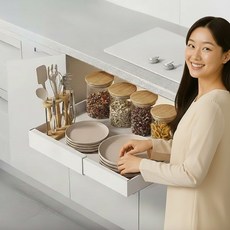 길이조절 슬라이딩 싱크대 주방선반 정리함, 1개, 화이트
