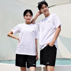 구스 남녀 루즈핏 래쉬가드 반팔티+반바지 상하의 세트 기능성 쿨링 냉감 빅사이즈 GOOSE ITALY, 화이트, S