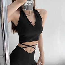 辣妹露背深V掛脖吊帶短款背心女