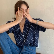 투니스 여성 얇은 폴카 도트 퍼프 반소매 셔츠