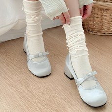 셰릴비 여성 메리제인 구두 5cm 미들힐 새틴 리본 하객룩 발레코어 라뮤르