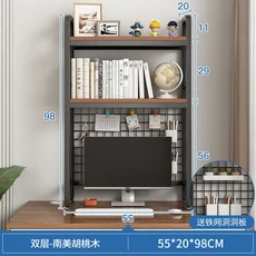책장 데스크탑 다층 책상 보관 선반 학생 컴퓨터 책상 테이블 구멍 보드 책장 그리드 테이블 나무 선반, 03 Walnut 55cm