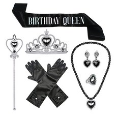 생일 파티 용품 티아라 + 어깨띠 + 액세서리 요술봉 코스튬 세트, 블랙 공주세트