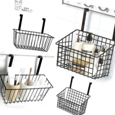 문걸이 수납 선반 바구니 철제바구니 싱크대 주방, 중형, 블랙
