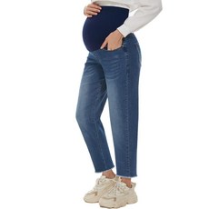 POSHGLAM 여성용 임산부 청바지 오버 벨리 편안한 스트레치 보이프렌드 루즈 바지 S~XXL B02 다크 블루 66cm26인치 S 231725