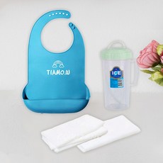 식사보조 요양원 입소 3종세트 턱받이 컵 가제수건, 1개, 턱받이대형그레이+빨대컵+손수건