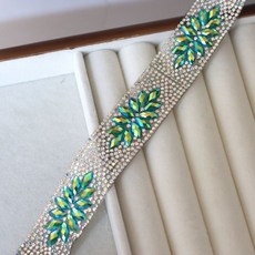 반짝이 비즈 의류 리폼 보석 테이프 장식 큐빅, 그린플라워 스트라이프 90cm, 1개