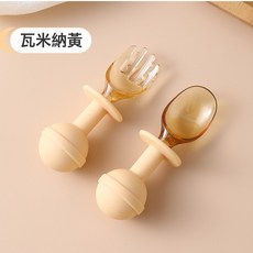 寶寶零食碗便攜外出兒童餐具防潑灑水果杯嬰兒吸力硅膠餐盤, 1個, 瓦米納黃糖果叉勺:如圖所示