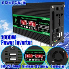 4000W 태양광 인버터 휴대용 USB AC 범용 듀얼 RV용 캠핑 디스플레이 차량용 220V로 변환 컨버터 플러그 110 LCD 12V에서 파워뱅크, B 4000W 12V 220V