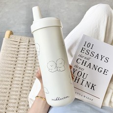 大容量720 / 750ml奶茶杯 簡筆畫吸管保溫杯 - 兔子/狗狗/貓咪/小鳥/熊/恐龍環保杯, 1個, 750ML狗狗