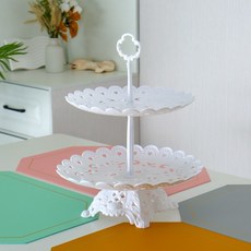 케이크받침 1/2 레이어 케이크 스탠드 디저트 트레이 식기 탁상 디스플레이 랙 파이 티 파티 약혼 생일 선반 1 세트, 중공형2층원형