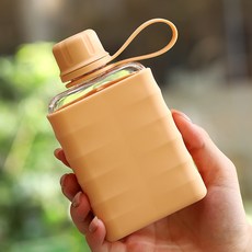 小清新手提扁壺硅膠套塑料杯高顏值學生便攜隨身水杯, 1個, 0.5L, 240ml橙色:240ml-500ml