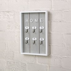 門口玄關墻上置物架裝飾掛墻入門進門鑰匙架掛鈎鑰匙收納盒壁掛式, 1個, 青灰色六鈎鑰匙架（送無痕釘）