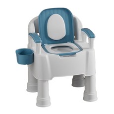 可移動坐便器 傢用防臭便攜式馬桶 孕婦便盆 成人坐便椅 移動廁所, 1個, 白藍