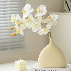 호접란 조화 인테리어 장식용 고급 인조꽃, 1개, 흰색