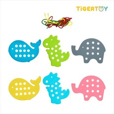 [꼬마호랑이] 소프트 동물실꿰기 6p+ 교구바구니(소)1개(색상랜덤)