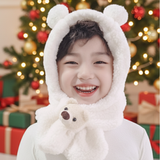 블루디 곰돌이 머플러 유아털모자 목도리 모자목도리
