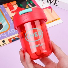 CHER 兒童學生迷你塑膠吸管杯, 紅色單飲 330ml, 1個