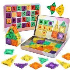 자석 타일 여행용 장난감 STEM 미니 자석 글자 빌딩 블록 26개 ABC 알파벳 아이언 케이스 포함 만 3-5세 4-8세 아동용 유아 남아 및 여아용 몬테소리 교육용, 자석 타일 여행용 장난감, STEM 미니 글자 빌딩 블