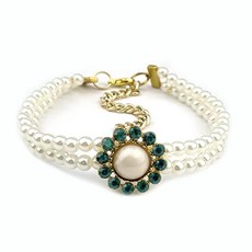 크리스탈 볼로 수작업으로 제작 - 더블 펄 애완동물 칼라 조절 가능한 고양이 및 개 목걸이 주얼리 반려동물 사진 액세서리(핑크 XS), 초록색