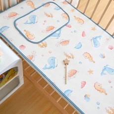 新生嬰兒冰絲涼蓆寶寶夏季涼感軟席子幼兒園兒童牀冰絲牀單涼蓆, 1個, 海底世界(不含枕頭)