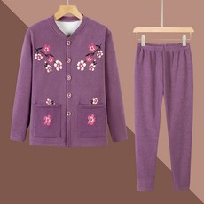 中老年人保暖內衣加絨加厚德絨開衫阿嫲冬裝時尚家居服保暖兩件套
