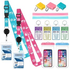 Cruise Luggage Tags Holder Lanyards Towel Bands and Magnetic Hooks Waterproof Phone Bags for Al, Cruise Luggage Tags Holder, La