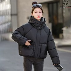 크레스티 여성 패션 루즈핏 숏 후드 패딩 겨울 캐주얼 하이넥 패딩 자켓