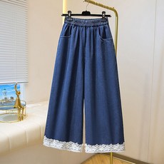 여성 레이스 밴딩 데님 와이드 팬츠 루즈핏 간절기 청바지 데일리룩