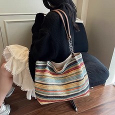 투니스 여성 니트 스트라이프 캐주얼 숄더백