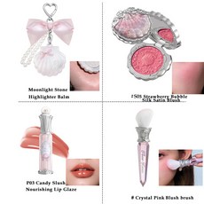 메이크업세트 플라워 노즈 듀얼 엔드 하이라이터 스틱 블러쉬 세트 롱래스팅 립글레이즈 듀이 글로우 글래스 스킨 방수 비건 메이크업 키트, [01] Sparkle Set C
