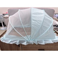 床上通用嬰兒蚊帳罩 可折疊寶寶蚊帳 新生幼兒防蚊罩 嬰兒床蚊帳 寬55*長98*高60, 現貨實拍加大加寬遮光天藍色