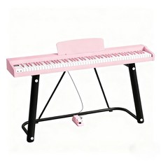 粉色全尺寸琴鍵電子琴，內建立體聲揚聲器，配備延音踏板，輕巧便攜設計, 入門級力度粉色+單踏（不含U架）, 1個, 5130電子琴