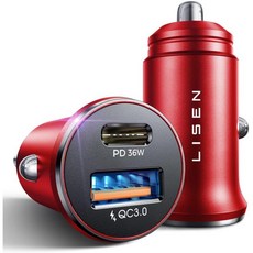 LISEN 2팩 USB C 자동차 충전기 어댑터 고속 충전 아이폰 15용 48W 올 메탈 담배 라이터 14 프로 맥스 13 12 갤럭시 S23/22 아이패드 레드용, LISEN Red, 2 Pack