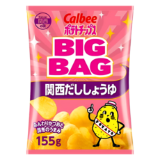 일본 가루비 Calbee BIG BAG 간사이 다시쇼유 포테이토칩 감자스낵 155g, 3개