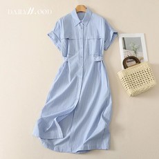 데일리무드 여성 여름 스트라이프 셔츠 롱원피스 루즈핏