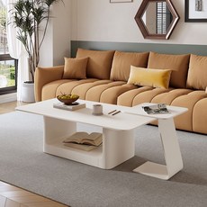 現代簡約灰色方形茶几組閤，小戶型客廳兩用邊桌，輕奢風格飄窗桌, 米白大小組合100+邊幾岩板純白, 1個