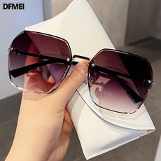 DFMEI 高級感無框切邊墨鏡女時尚潮流遮陽鏡大臉顯瘦駕駛太陽鏡