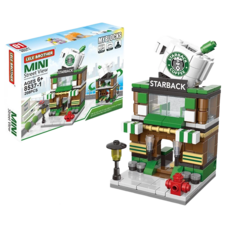 迷你城市街景積木 小顆粒積木 多種款式 兒童益智啟蒙建築模型 親子同樂, 1個, 咖啡店, 咖啡