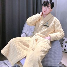 男士珊瑚絨睡袍 加絨加厚保暖浴袍 秋冬法蘭絨家居服