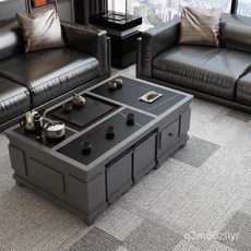 中式大理石紋茶几，岩板全自動上水功夫茶盤，實木辦公泡茶桌，現代茶台組合, 紅棕色,1500*900, 1個