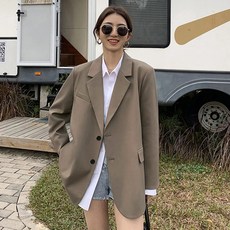 Yellwell여성 오버핏 자켓 봄가을 얇은 기본 블레이저 데일리 오피스룩 하객룩 코디mxl